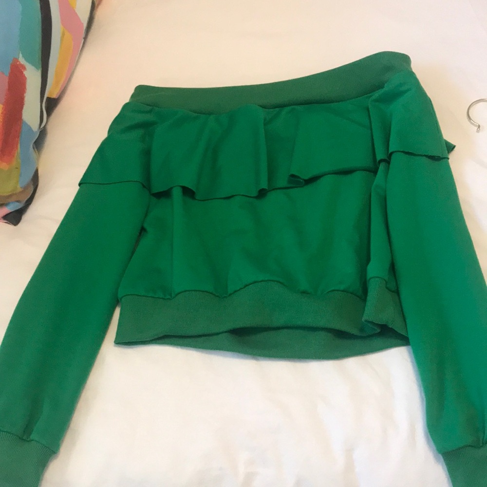 Blue Blush off the shoulder green sweater